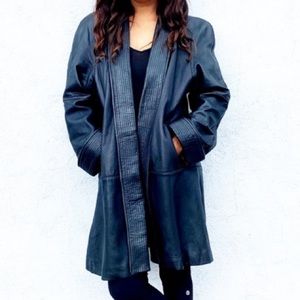 Lambskin leather coat size M open front black